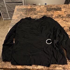 Black Wrap Top with Pearl Accent